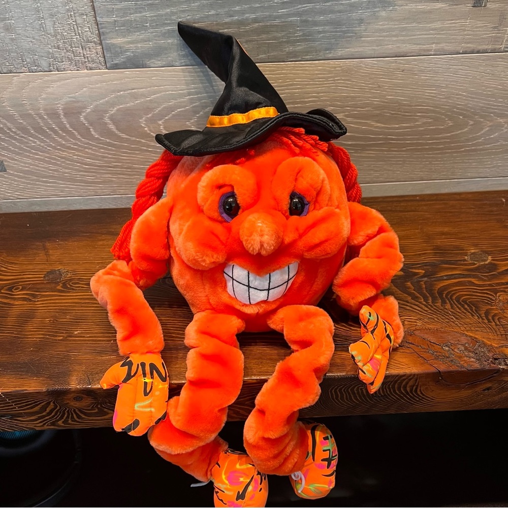 People Pals Plush Pumpkin Witch‎ Halloween Dangling Arms And Legs Shelf Sitter